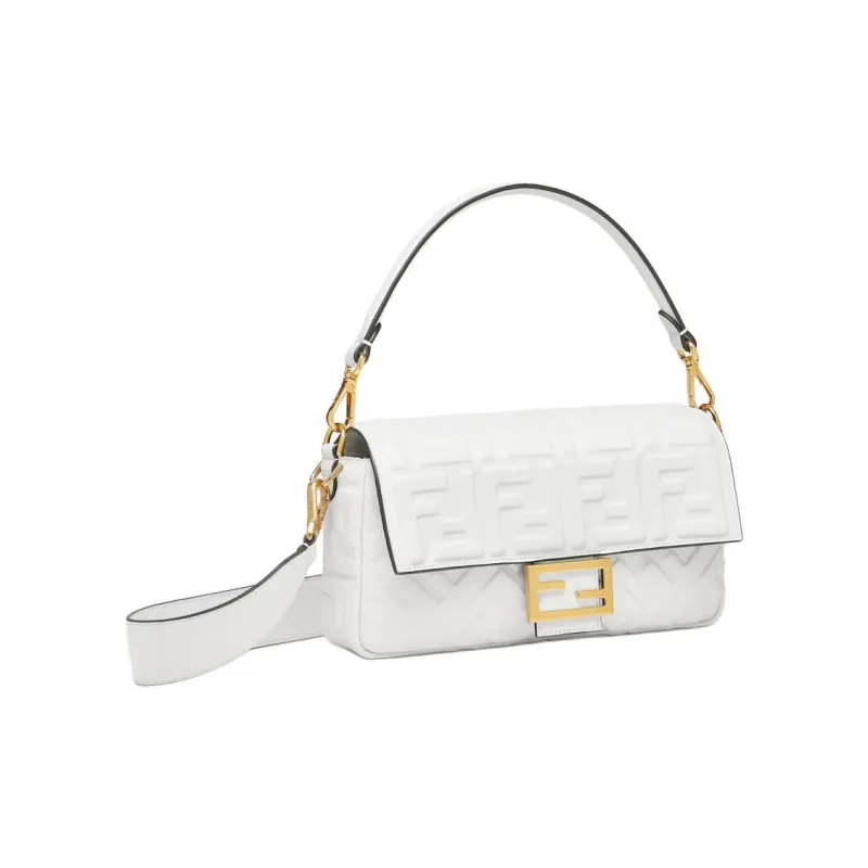FENDI Baguette Calfskin Shoulder Bag, Crossbody Bag, Handbag Medium Size Women's White-1