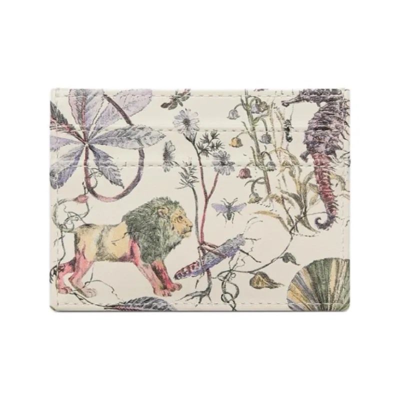 DIOR Caro Calfskin Card Holder Women's Beige & Multicolor-1