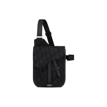 DIOR Saddle Oblique Embroidery Saddle Bag, Sling Bag, Shoulder Bag, Crossbody Bag, Clutch Men's Black