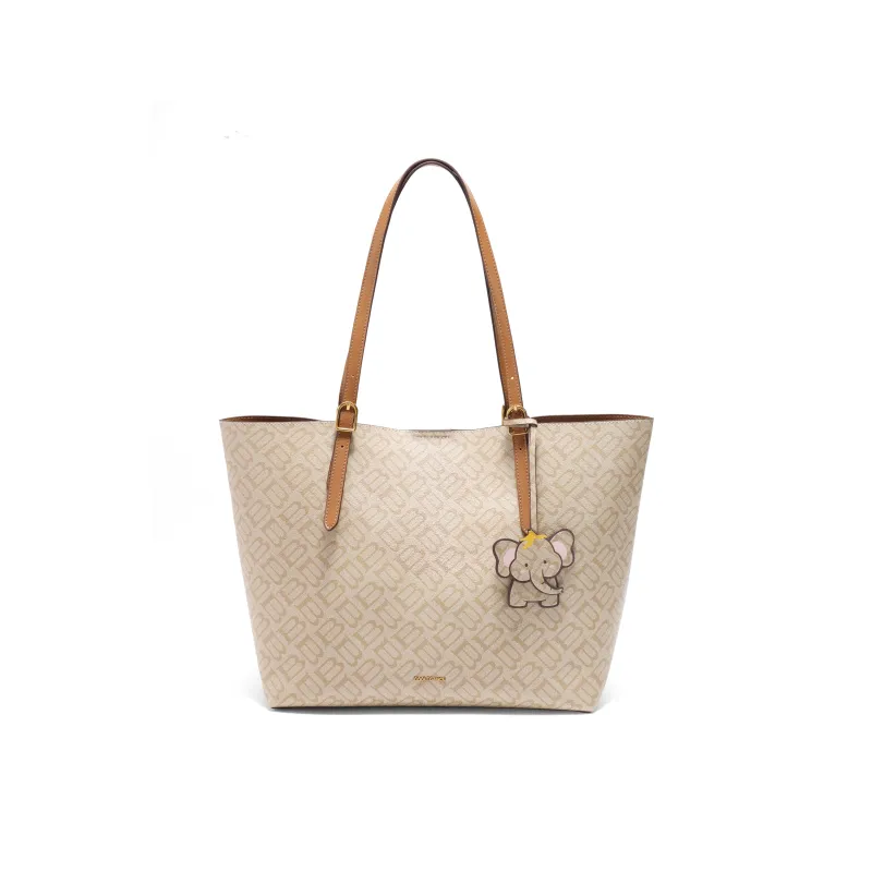 BELLE Artificial Leather Tote Bag, Shoulder Bag Tubas Women's Coffee/Apricot-5