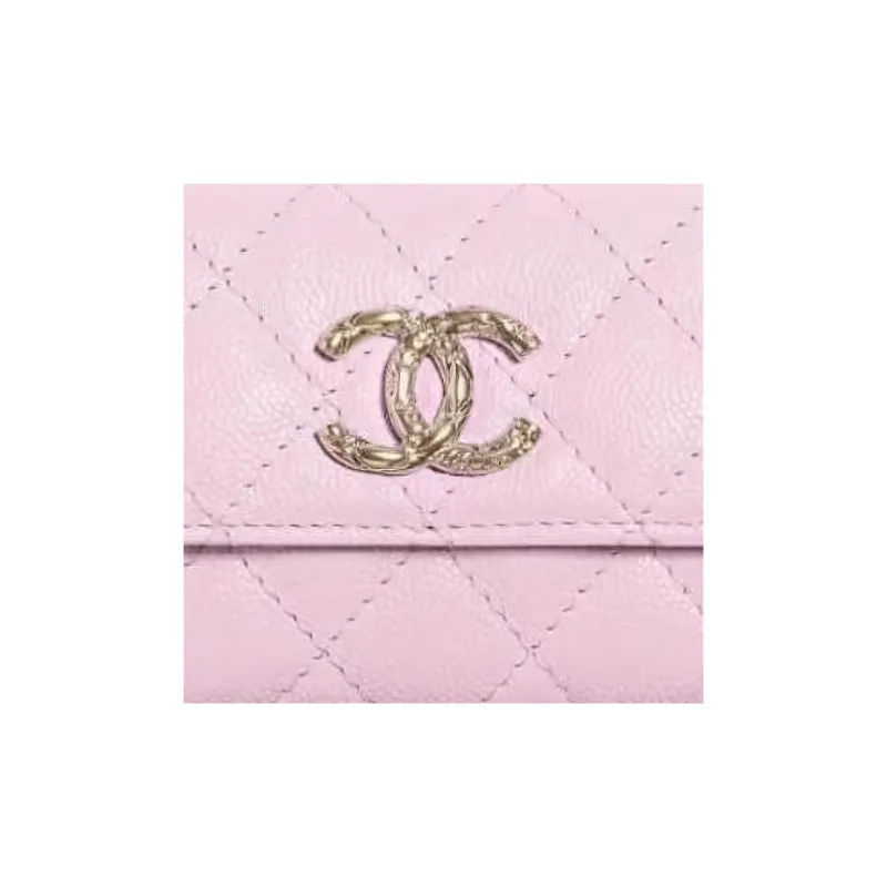 CHANEL Litchi Cow Leather Card Holder Women's Pink Purple-1