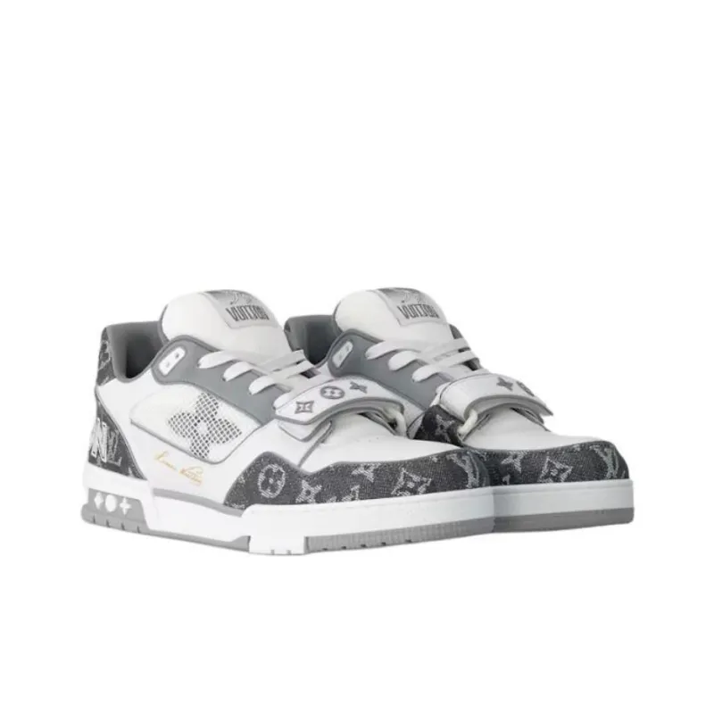 LOUIS VUITTON Trainer Low Top Skateboard Shoes Men's White Black-3