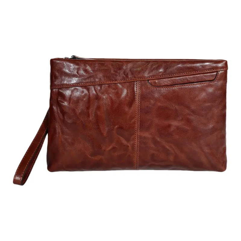 DOSRFINI Cow Leather Clutch Large Size Men's Black/Russet-0