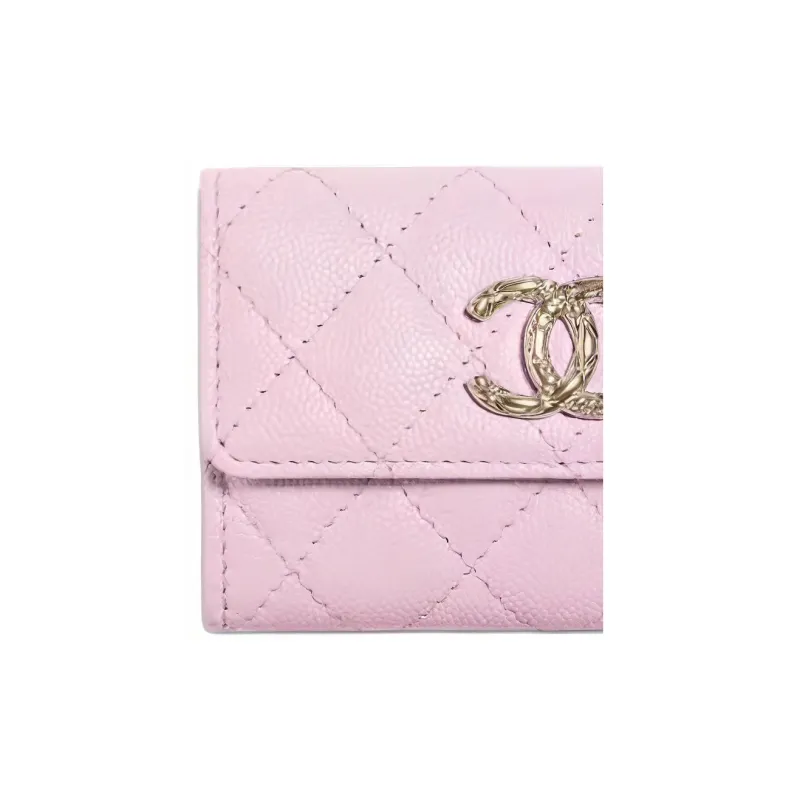 CHANEL Litchi Cow Leather Card Holder Women's Pink Purple-2