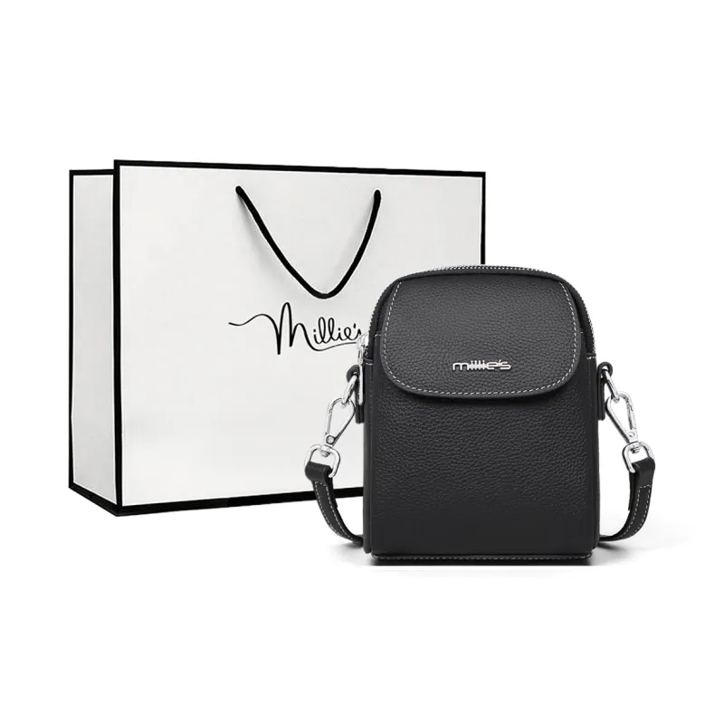 MILLIE'S Cow Leather With Synthetic Leather Shoulder Bag, Crossbody Bag, Shoulder Bag Regular Women's Black/Pearl White-0