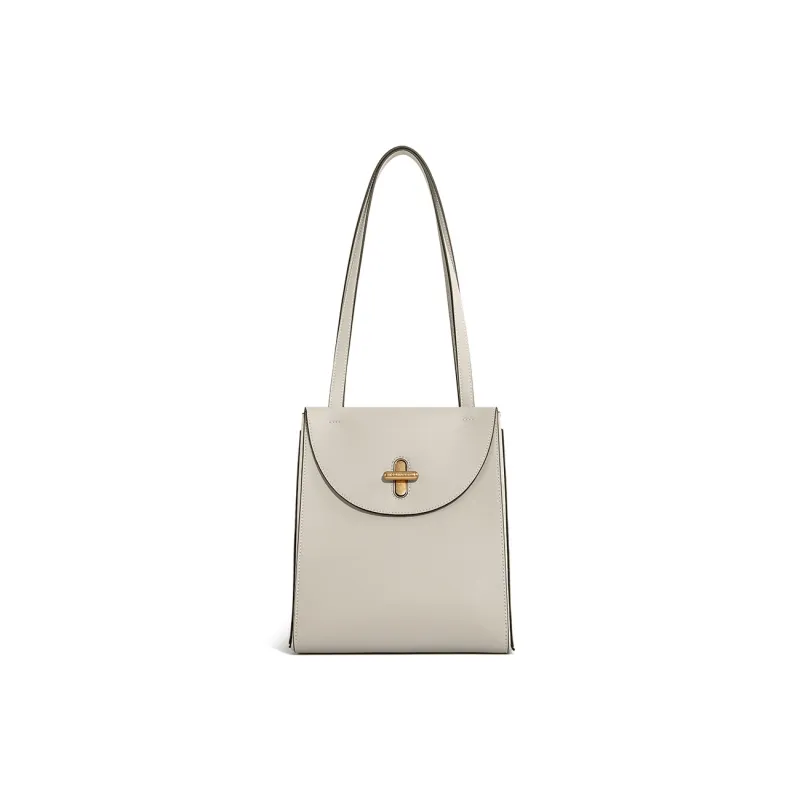 Cthulhu Cow Leather Elegant Minimalist Style Capsule Foldable Shoulder Bag Medium Size Women's Black/Beige/Gray/White-9