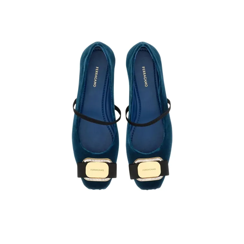 FERRAGAMO Vara Flat Casual Single Shoes Women's Blue-2