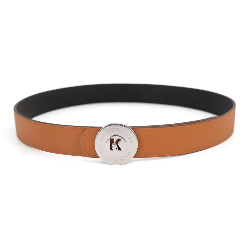 KARL LAGERFELD Top Grain Cow Leather Belts Unisex Camel Width 37mm-1