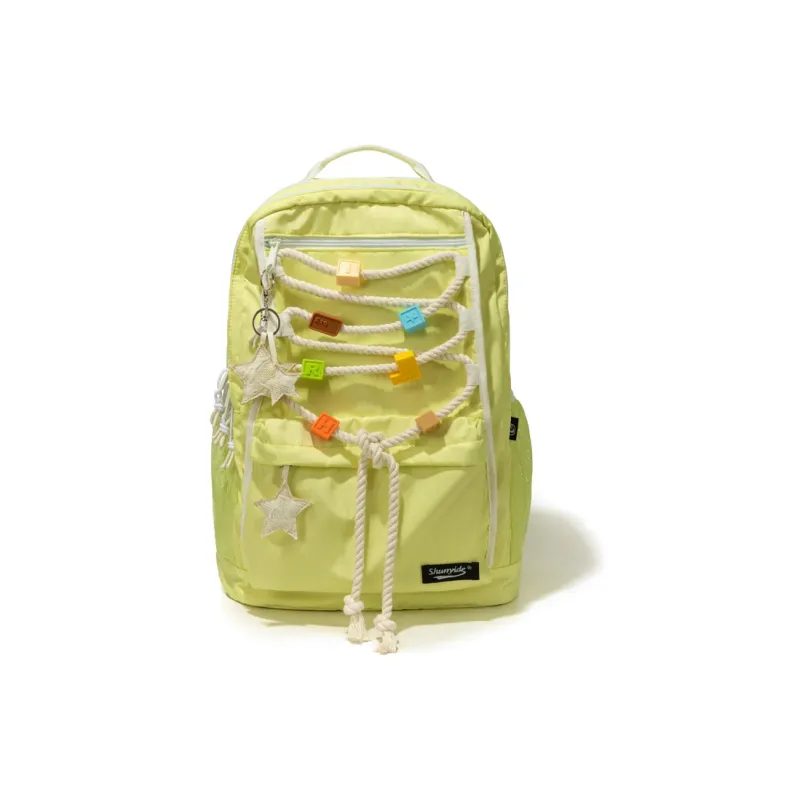 SHUNYIDE Nylon Fabric Backpack Medium Size Unisex Jasmine White/Jelly Bubble Yellow-2