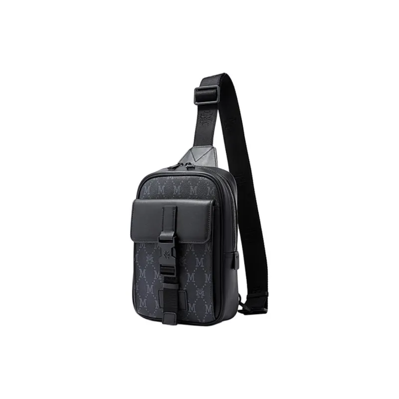 FION Mountain And Sea Journey Series Artificial Leather Sling Bag Regular Men's Classic Black-1