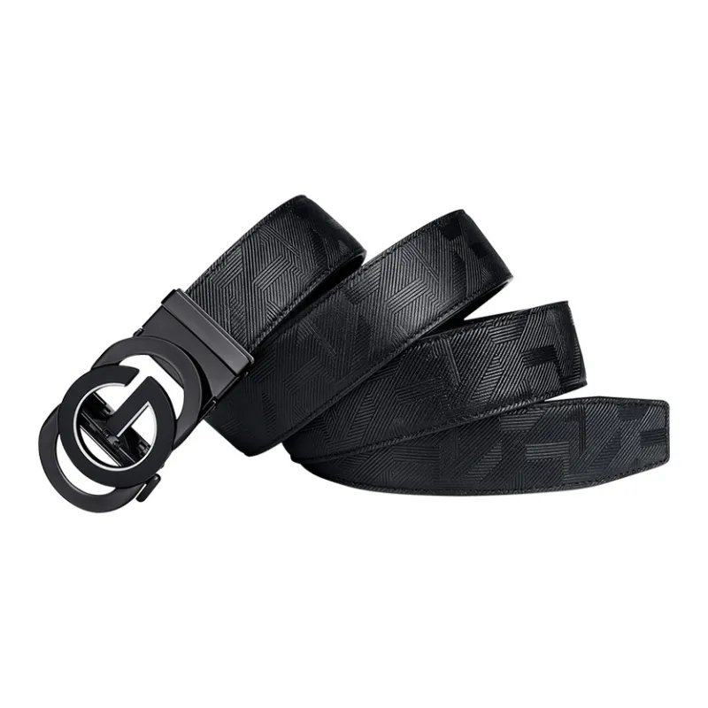 GOLF Top Grain Cow Leather Automatic Buckle Belt Men's Black Gold/Black Silver Width  3.5cm-25