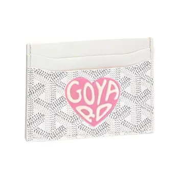 GOYARD Saint-Sulpice Canvas With Calfskin Card Clip Card Holder Unisex White With Pink Heart Design