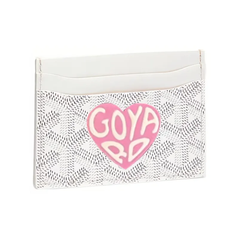 GOYARD Saint-Sulpice Canvas With Calfskin Card Clip Card Holder Unisex White With Pink Heart Design-0