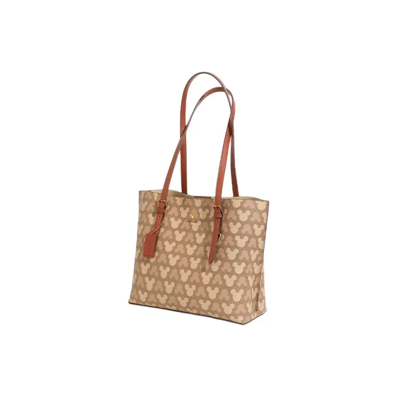 Disney Mickey Series PU Tote Bag, Tote Bag, Armpit Bag, Handbag, Shoulder Bag Regular Large Size Women's Brown-1