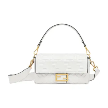 FENDI Baguette Calfskin Shoulder Bag, Crossbody Bag, Handbag Medium Size Women's White