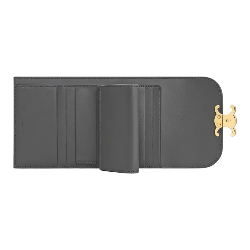 CELINE Triomphe Calfskin Wallet Small Size Women's Coal Gray-3