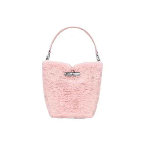 LONGCHAMP Le Roseau Faux Fur Bucket Bags One Shoulder Handbags Mini Women's Ballet Pink