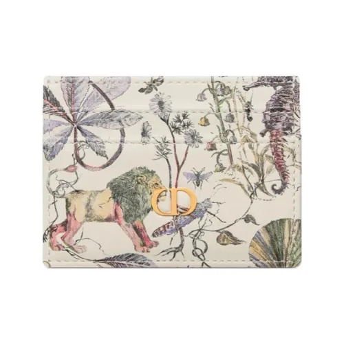 DIOR Caro Calfskin Card Holder Women's Beige & Multicolor