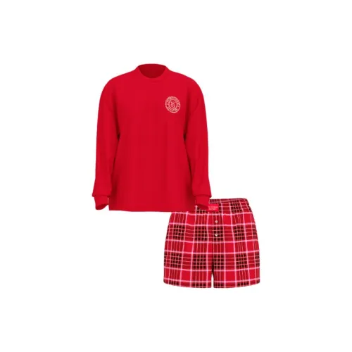Victoria's Secret Flannel Long-Sleeve Short Tee-Jama Set / LLP Pajama Set Women's Red