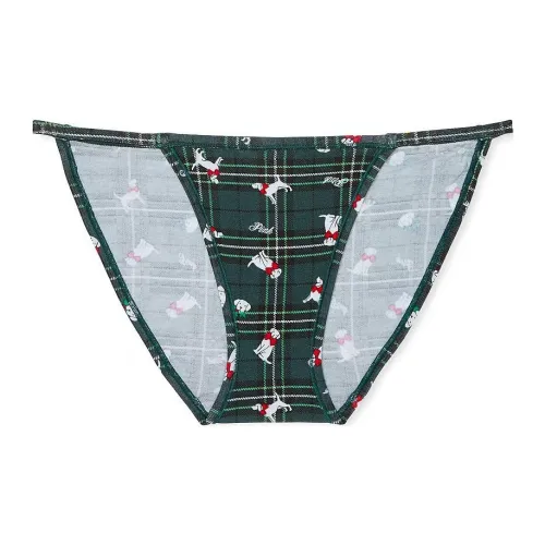 Victoria's Secret PINK Cotton String Bikini Panty / DFPDP Underpants Women's 1 Pack Dark Forest Plaid Dog Print