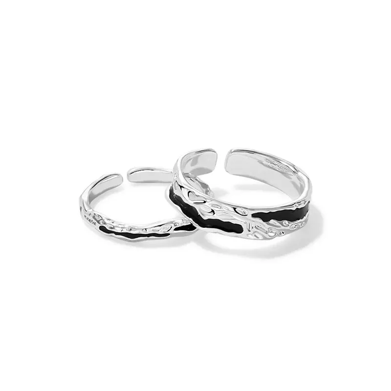 TUTAE Alloy Rings Unisex Silver/Black-0