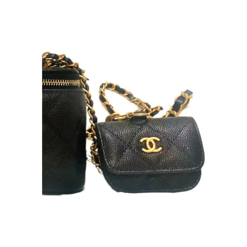 CHANEL Caviar Cow Leather Combo Bag, Long Box Bag, Shoulder Bag, Crossbody Bag Women's Black-4