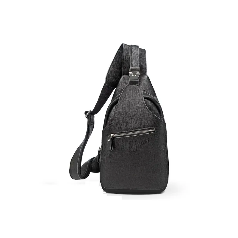 DOSRFINI Cow Leather Sling Bag Men's Litchi Pattern Black/Litchi Pattern Chocolate-5