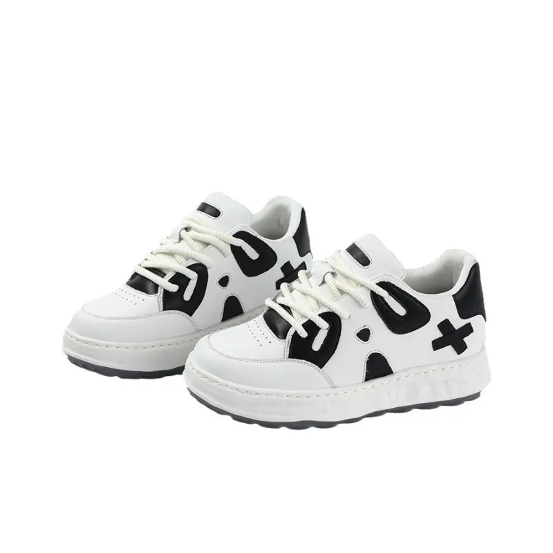 Year By Year Anti Slip And Wear Resistant Height Increasing Low Top Casual Shoes Unisex Black White-4