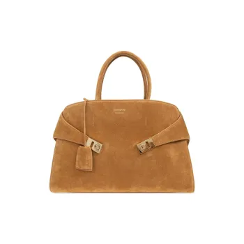 FERRAGAMO Hug Suede Shoulder Bag, Crossbody Bag, Handbag Medium Size Women's Yellow Brown