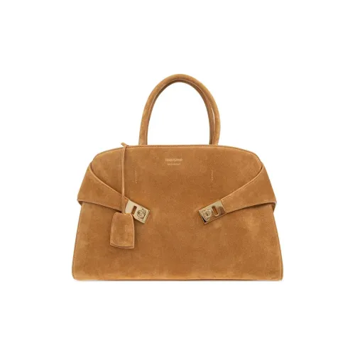 FERRAGAMO Hug Suede Shoulder Bag, Crossbody Bag, Handbag Medium Size Women's Yellow Brown