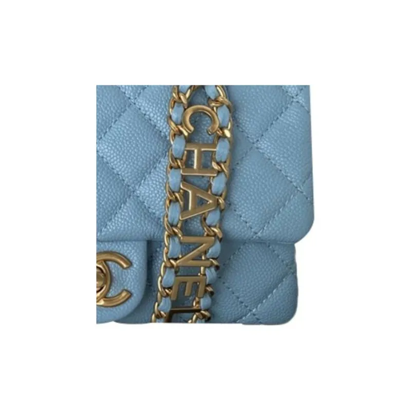CHANEL Grain Embossed Litchi Grain Calfskin Shoulder Bag, Crossbody Bag Women's Blue-1