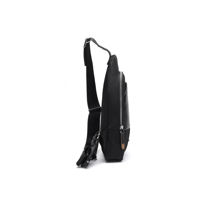 Satchi Cow Leather Fabric Sling Bag Small Size Men's Black-3