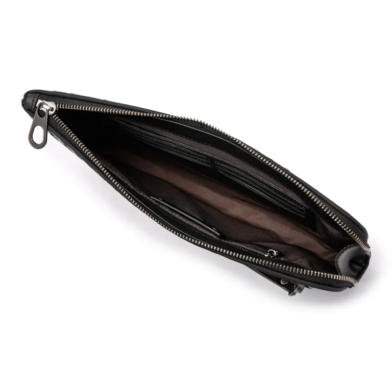 FAIRWHALE Top Grain Cow Leather Clutch Men's Black-6