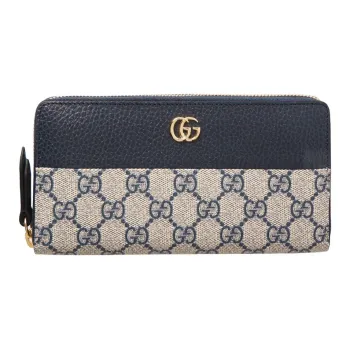 GUCCI GG Marmont Canvas With Leather Wallet Women's Beige & Blue