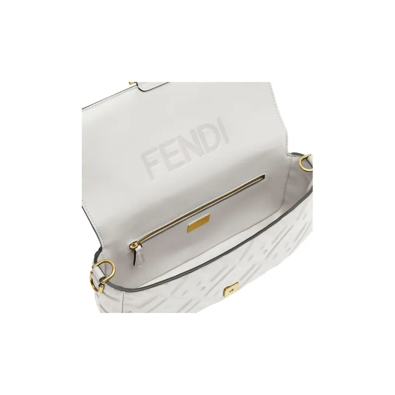FENDI Baguette Calfskin Shoulder Bag, Crossbody Bag, Handbag Medium Size Women's White-5