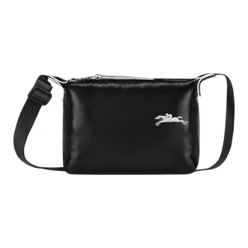 LONGCHAMP Le Pliage Nylon With Canvas Cow Leather Trim Shoulder Bag Crossbody Bag Small Size Women's Black