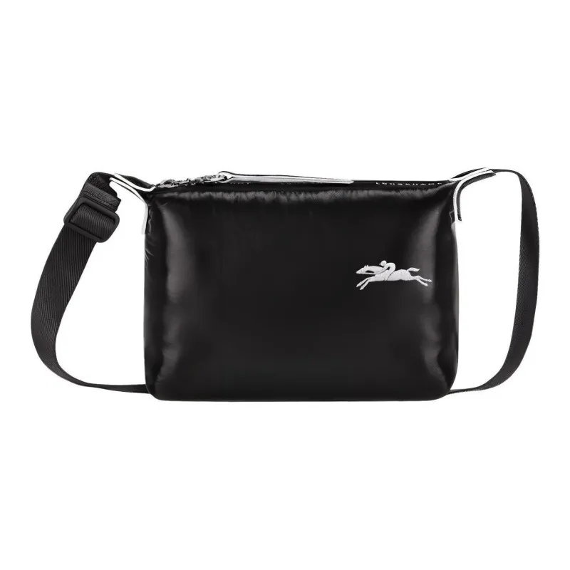 LONGCHAMP Le Pliage Nylon With Canvas Cow Leather Trim Shoulder Bag Crossbody Bag Small Size Women's Black-0