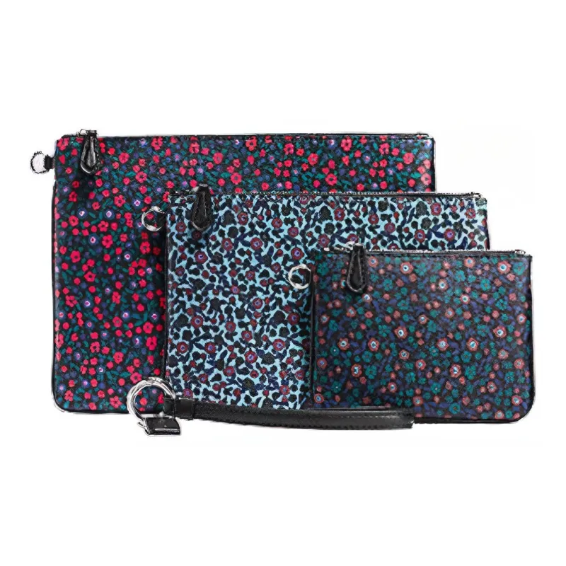 COACH Pouch Canvas Wrist Bag Wallet Coin Purse Card Holder Clutch Medium Size Women's Red Blue Print-0