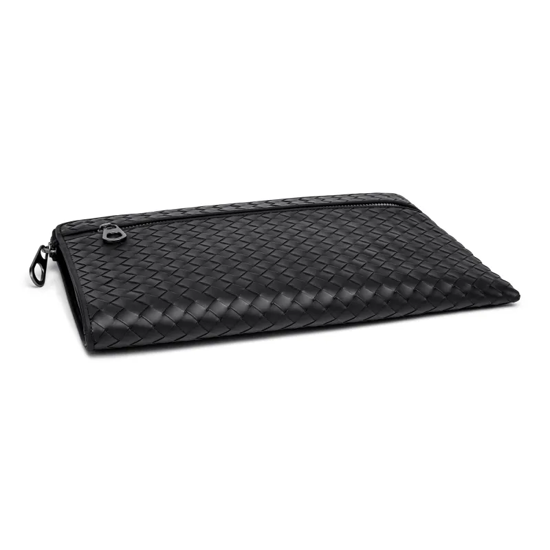 FAIRWHALE Top Grain Cow Leather Clutch Men's Black-5