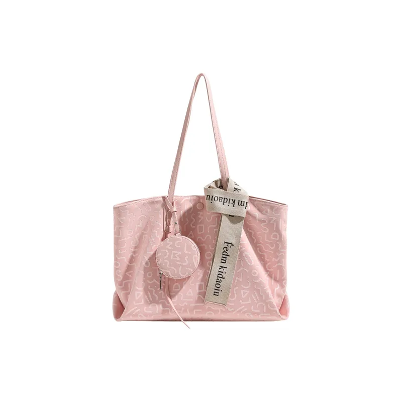 H YXIANG Microfiber Synthetic Leather Tote Bag Shoulder Bag Women's Ecru/Pink-8