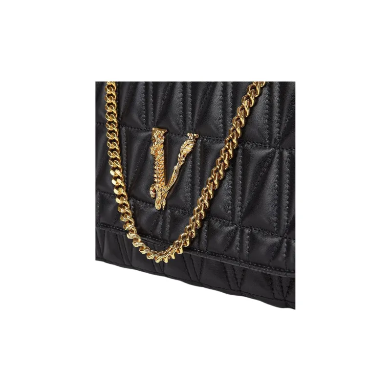 VERSACE Virtus Lambskin Handbag, Shoulder Bag Women's Black-4