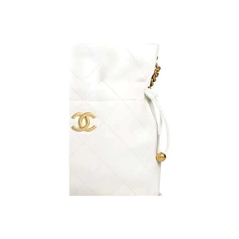 CHANEL 22c Early Spring Sheepskin Bucket Bag, Shoulder Bag, Crossbody Bag Women's White-1