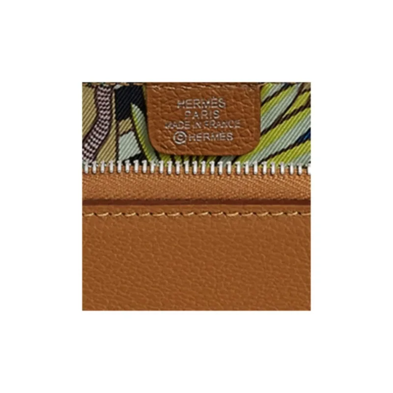 HERMES Silk'In Evercolor Calfskin Coin Purse Women's Gold/Light Purple/Light Green-2