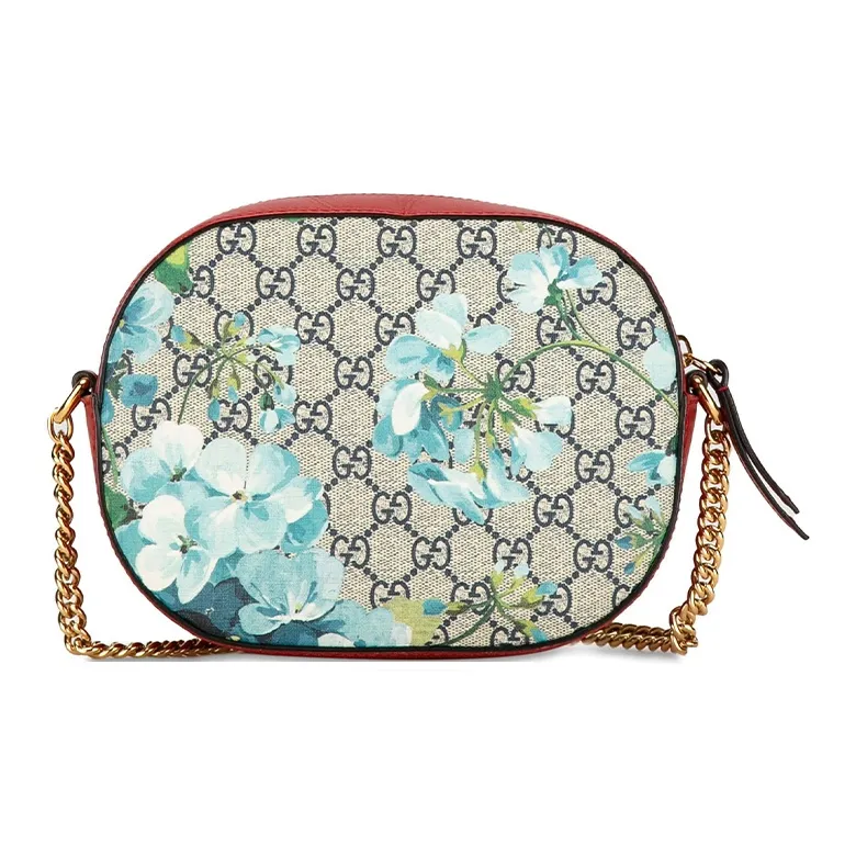 GUCCI GG Blooms Canvas With Leather Camera Bag Shoulder Bag Crossbody Bag Mini Women's Beige & Blue With Red Accents-3