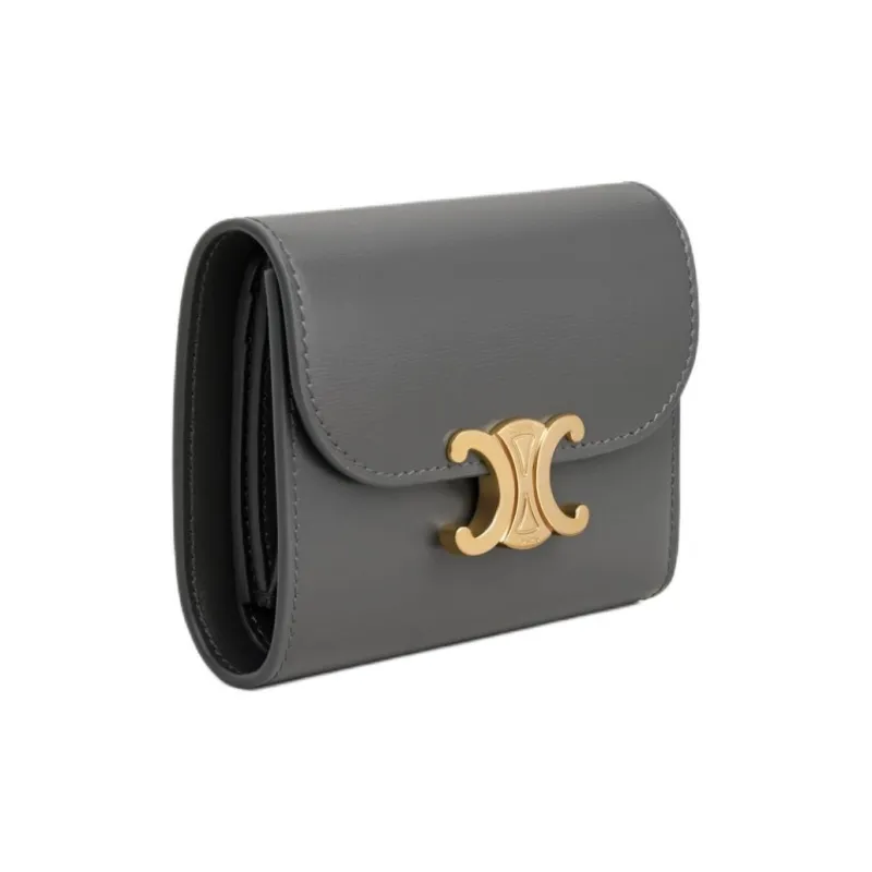 CELINE Triomphe Calfskin Wallet Small Size Women's Coal Gray-1