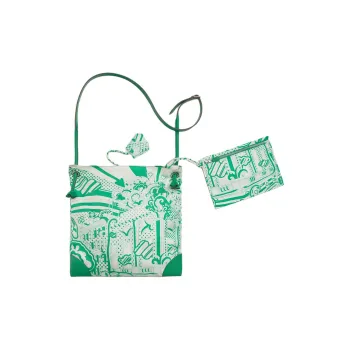 HERMES Silk With Swift Calfskin Crossbody Bag, Shoulder Bag Women's Mint Green & Dazzling Green