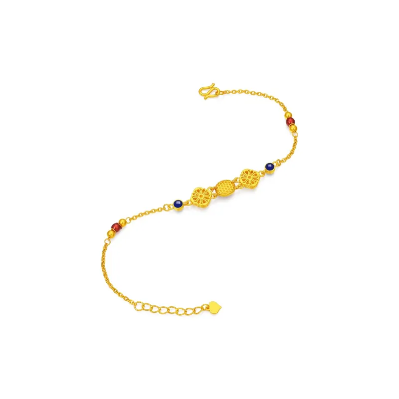 SUNFEEL Palace Enamel Collection, Bao Luo Zhu Enamel Filigree Solid Gold 999 .9 Priced In Gram Gold Bracelet Women's-2