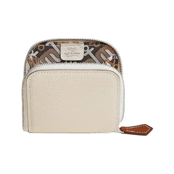HERMES Silk'In Epsom Calfskin Coin Purse Women's Chalk White With Massala Tea Brown