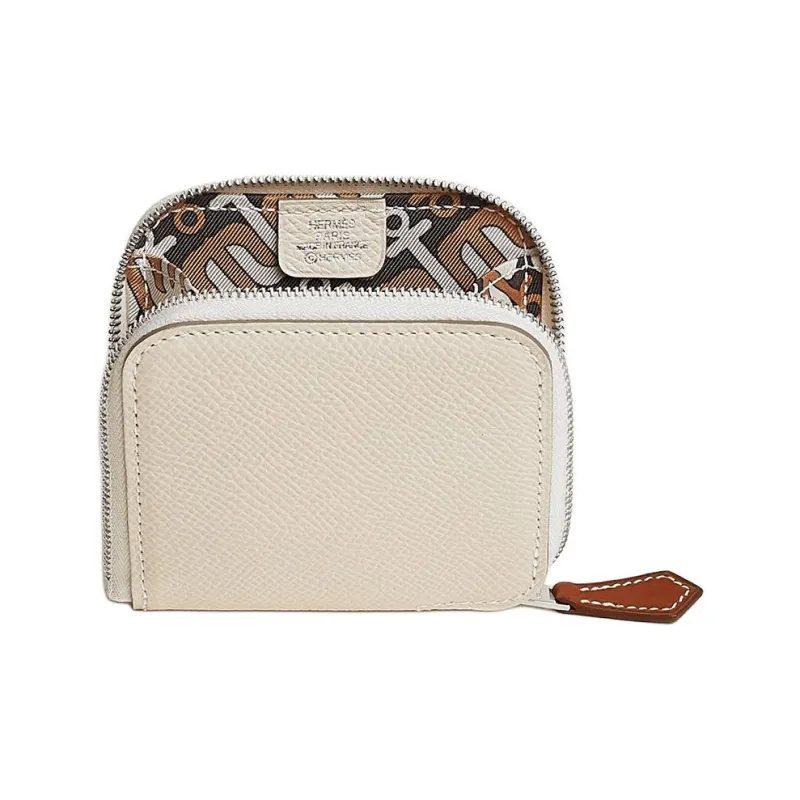 HERMES Silk'In Epsom Calfskin Coin Purse Women's Chalk White With Massala Tea Brown-0