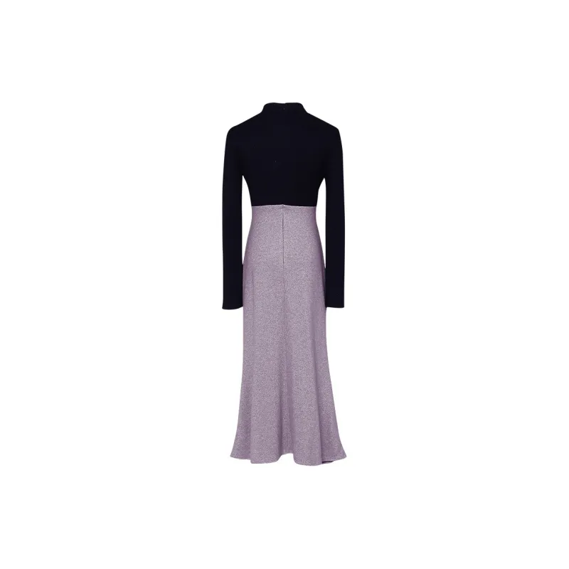 Duffy Fashion Long-Sleeved Dresses Women's Navy Blue+Purple-1